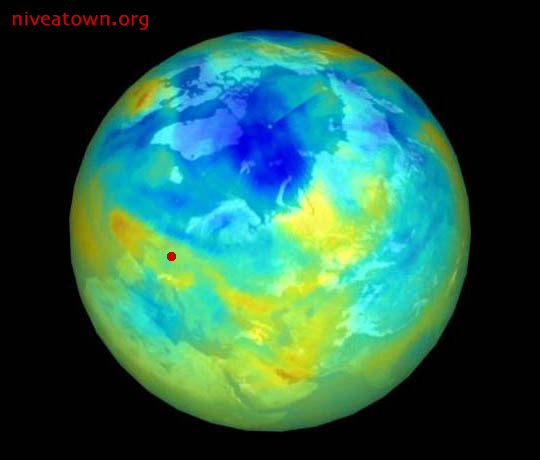 blue planet with ozone hole in atmosphere
