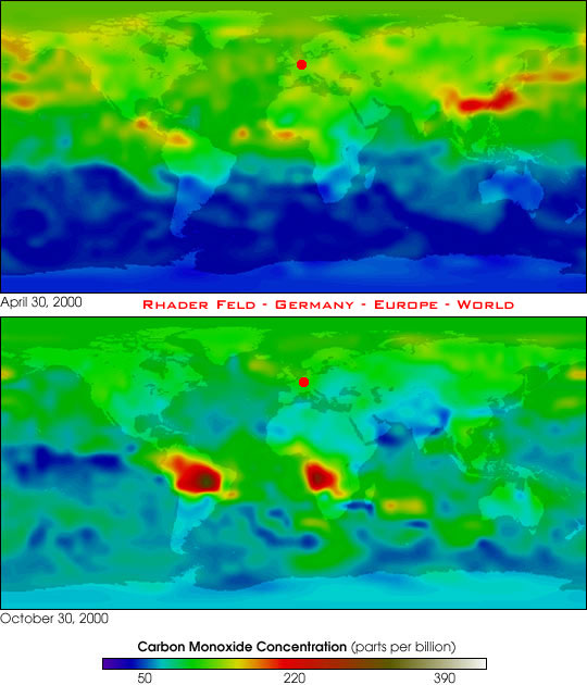 Kohlenmonoxidbelastung über dem Rhader Feld
